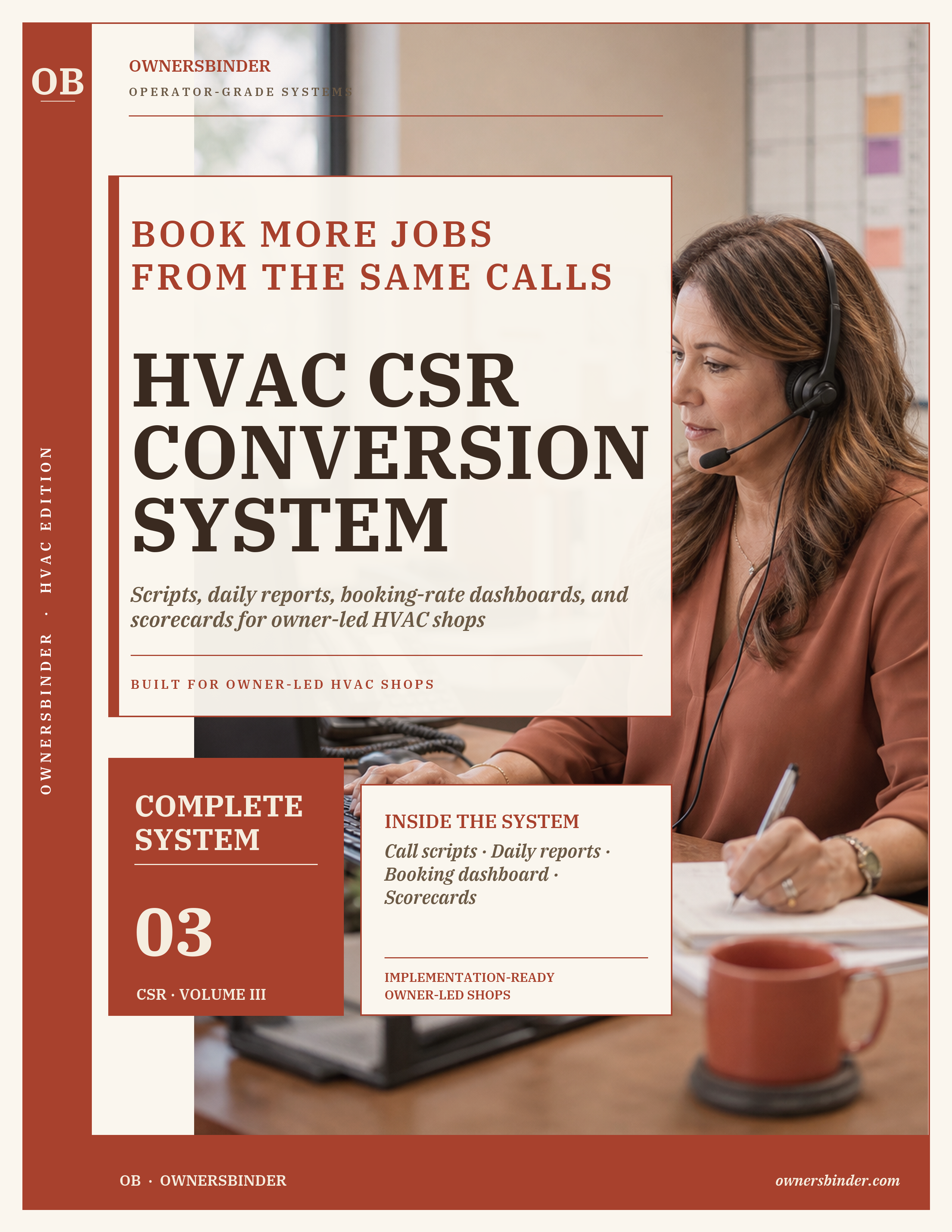 OwnersBinder HVAC CSR Conversion System cover for booking more jobs from the same calls