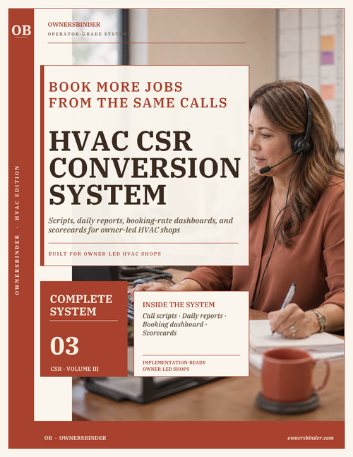 OwnersBinder HVAC CSR Conversion System cover for booking more jobs from the same calls